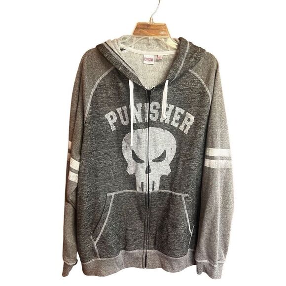 Marvel Other - Marvel Mens Hoodie Jacket Sz 2XL Gray The Punisher Skull Fleece Lined Full Zip
